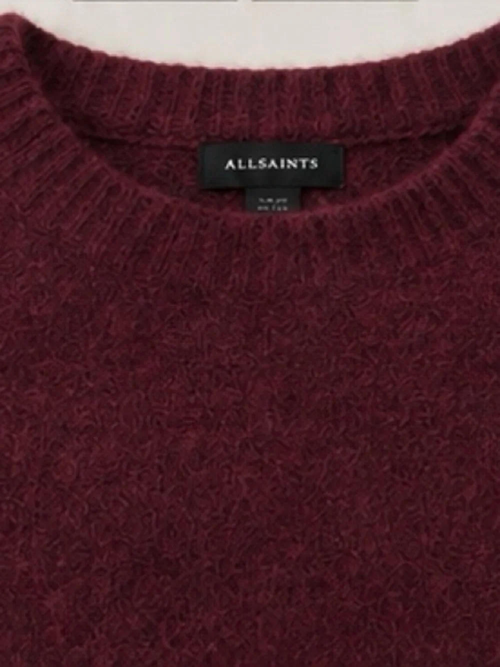 AllSaints Patern Wool Blend Crewneck Sweater Burgundy XXL Warm Quiet Luxury